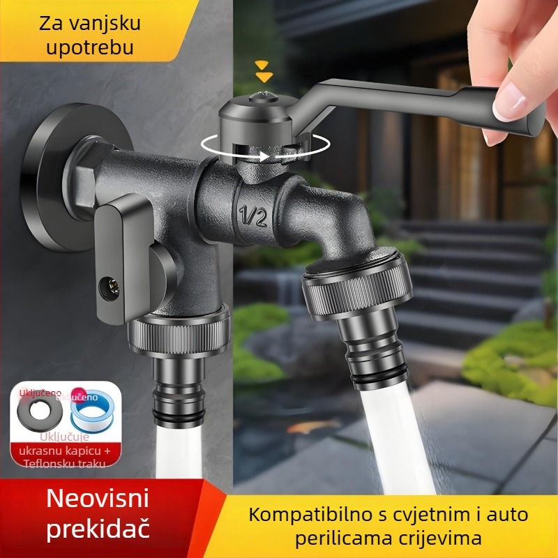 Vanjski zidni slavina za vrt s dvama izlazima i dvostrukom kontrolom, ojačani dizajn, ugradnja u zid, cinkova legura, model Sj320152021709111