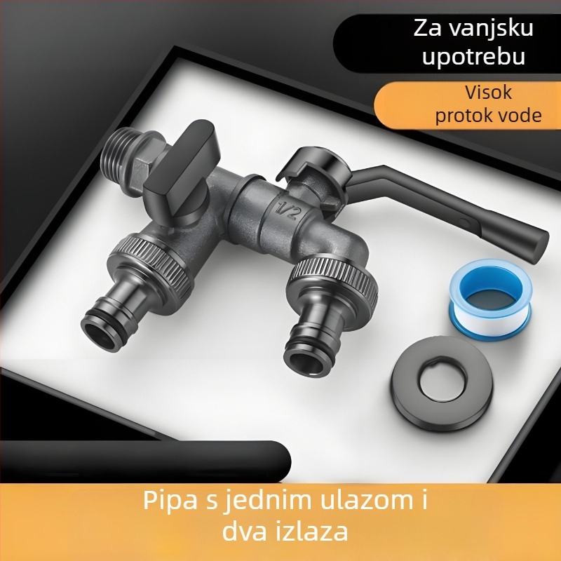Vanjski zidni slavina za vrt s dvama izlazima i dvostrukom kontrolom, ojačani dizajn, ugradnja u zid, cinkova legura, model Sj320152021709111