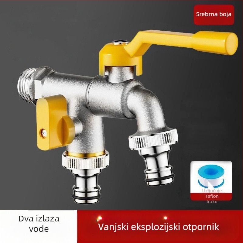 Vanjski zidni slavina za vrt s dvama izlazima i dvostrukom kontrolom, ojačani dizajn, ugradnja u zid, cinkova legura, model Sj320152021709111