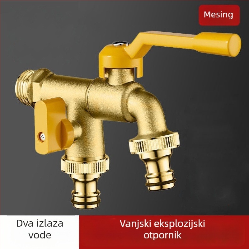 Vanjski zidni slavina za vrt s dvama izlazima i dvostrukom kontrolom, ojačani dizajn, ugradnja u zid, cinkova legura, model Sj320152021709111