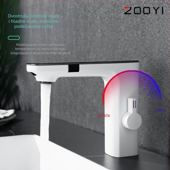Indukcijski slavina za umivaonik sa senzorom, automatski s dvostrukim načinom i digitalnim prikazom, model LF121004, tijelo od cinkove legure, keramičko jezgro ventila, 0–90°C
