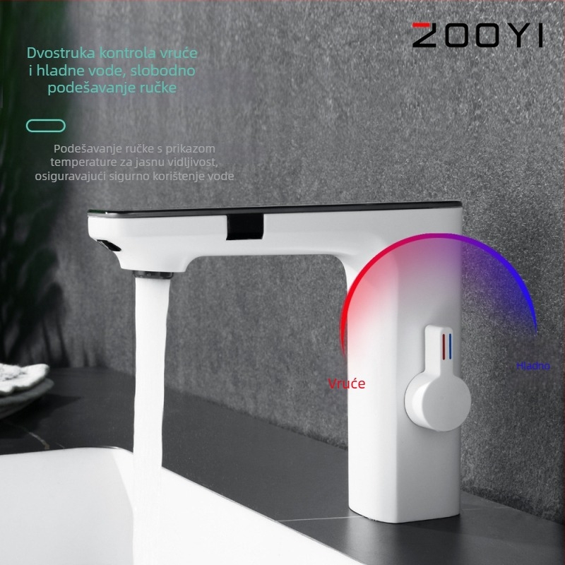 Indukcijski slavina za umivaonik sa senzorom, automatski s dvostrukim načinom i digitalnim prikazom, model LF121004, tijelo od cinkove legure, keramičko jezgro ventila, 0–90°C