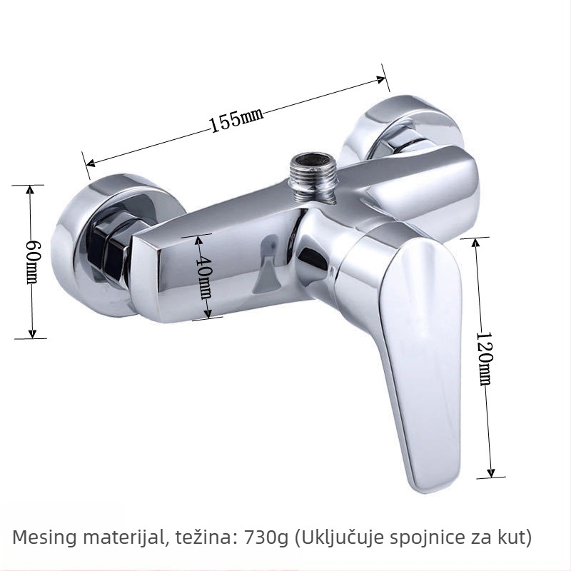 Tuš baterija, bakreno tijelo, zidna montaža, keramički miješajući ventil, promjer sedla ventila 15 mm