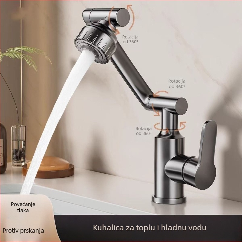 Termostatska slavina za vruću i hladnu vodu za kuhinju i kupaonu, kromirana, trostruka konstrukcija, s podiznom ručicom, stil Novi kineski