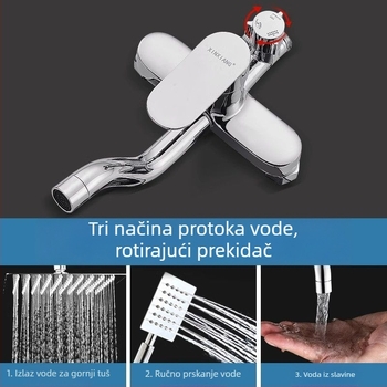 Komplet tuš glave od bakra, zidni, četvrtasta kišna glava, kromirani završetak i miješanje tople i hladne vode