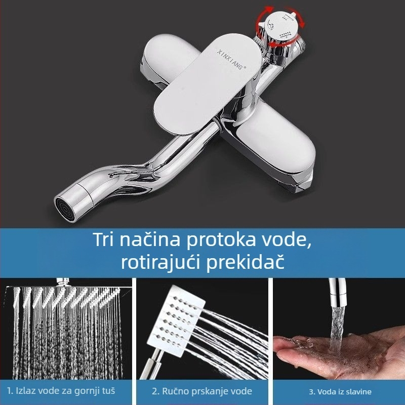Komplet tuš glave od bakra, zidni, četvrtasta kišna glava, kromirani završetak i miješanje tople i hladne vode