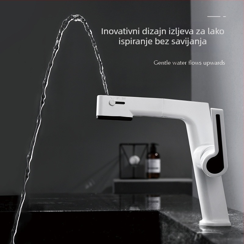 Umivaonski faucet s dvostrukom korišćenju tople i hladne vode, povlačna glava, model B2-bt103, tijelo od cinkove zlitine, keramički disk ventil, ugradnja na ploču