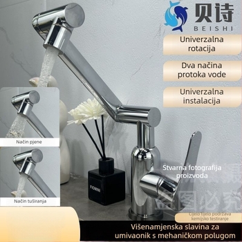 Kuhinjski faucet od 304 nehrđajućeg čelika, topla i hladna voda, s jednom polugom, podizni tip, keramnički disk vent, elektroplatični završni sloj, težina 1070 g