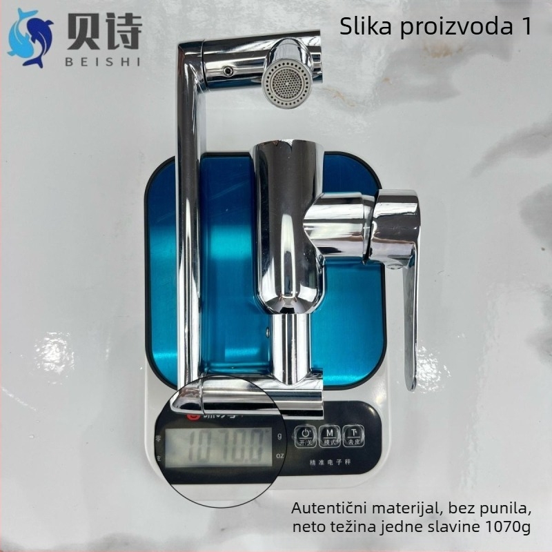 Kuhinjski faucet od 304 nehrđajućeg čelika, topla i hladna voda, s jednom polugom, podizni tip, keramnički disk vent, elektroplatični završni sloj, težina 1070 g