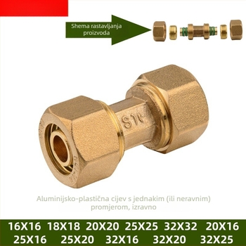 Mesing spoj za aluminijsko-plastične cijevi, jednake promjera i redukcije, izravni spoj, model Vh3001, standardna debljina zida, klasa Q3.2