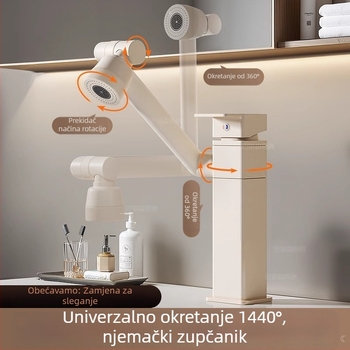 Slavina za umivaonik s robotskom rukom – tijelo od mesinga, ugradnja na ploču, keramički disk ventil, otvaranje podizanjem, model Cream Style