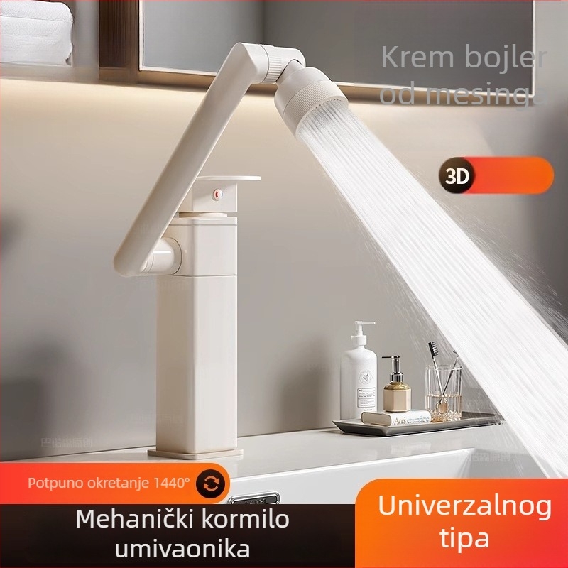 Slavina za umivaonik s robotskom rukom – tijelo od mesinga, ugradnja na ploču, keramički disk ventil, otvaranje podizanjem, model Cream Style