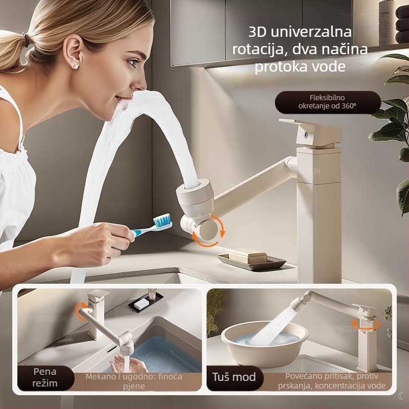 Slavina za umivaonik s robotskom rukom – tijelo od mesinga, ugradnja na ploču, keramički disk ventil, otvaranje podizanjem, model Cream Style