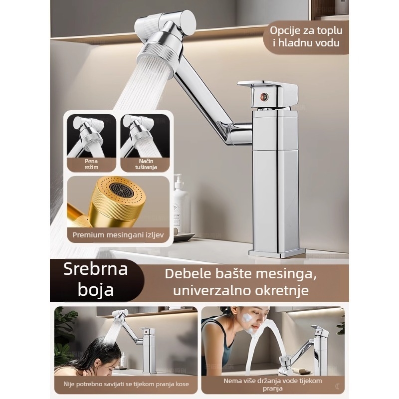 Slavina za umivaonik s robotskom rukom – tijelo od mesinga, ugradnja na ploču, keramički disk ventil, otvaranje podizanjem, model Cream Style