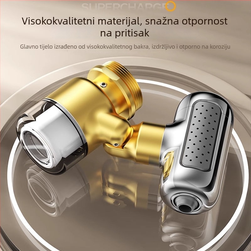 Univerzalni rotirajući produžitelj slavine za umivaonik s četiri stupnja filtracije (Materijal: bakar; Ugradnja: navoj; Konstrukcija: trostruka; Način otvaranja: spiralni; Površina: elektroplatiranje)