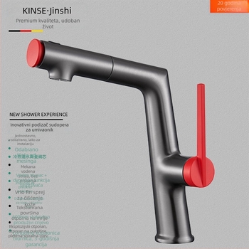 Izvlačna slavina za umivaonik s keramičkim diskom ventila, bakarna legura, podizni mehanizam, jednostavna konstrukcija