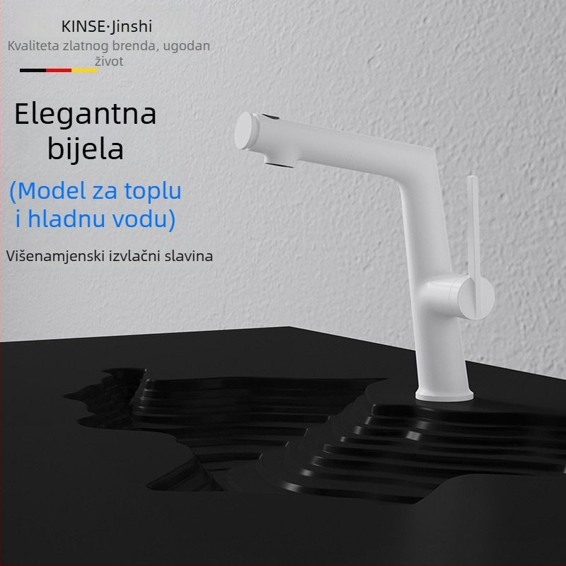 Izvlačna slavina za umivaonik s keramičkim diskom ventila, bakarna legura, podizni mehanizam, jednostavna konstrukcija