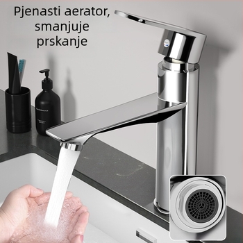 Kupaonska slavina za umivaonik, toplom i hladnom vodom, jedna rupa, jednoručna, keramički disk ventil