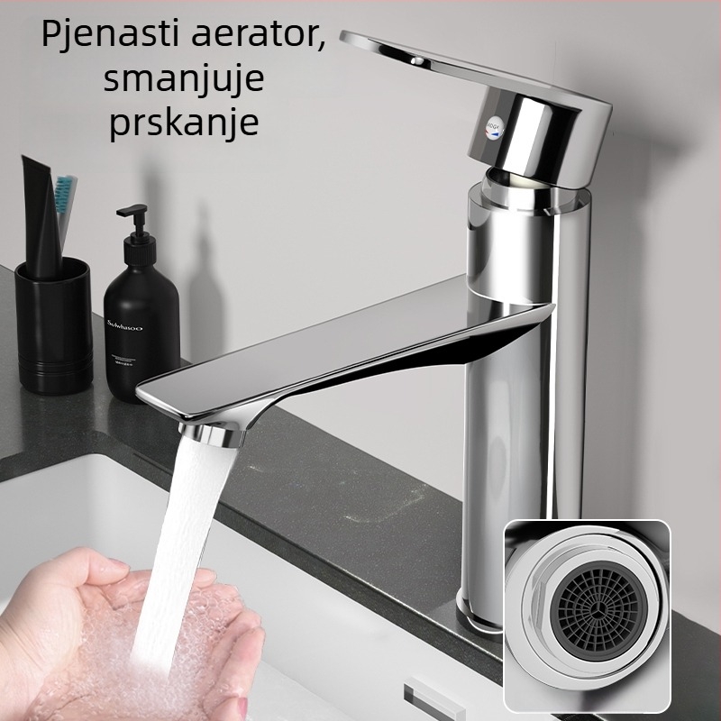 Kupaonska slavina za umivaonik, toplom i hladnom vodom, jedna rupa, jednoručna, keramički disk ventil