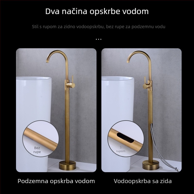 Podna slavina za kadu, europski mesing, retro stil, neovisni bočni stupni miješalac tople i hladne vode