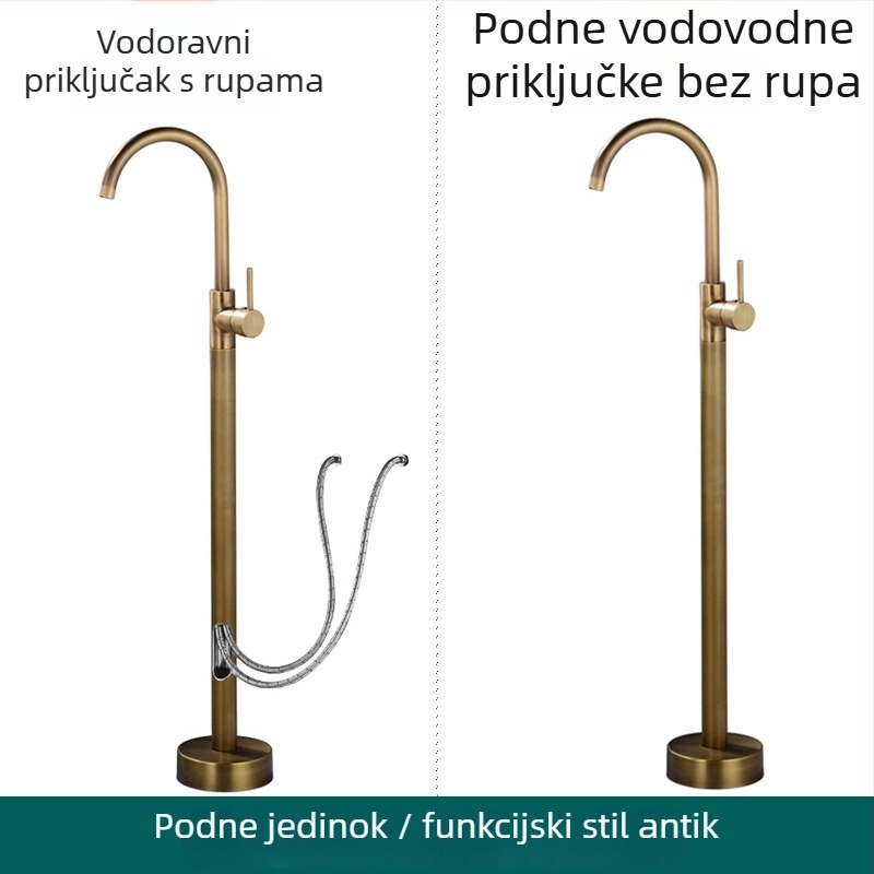 Podna slavina za kadu, europski mesing, retro stil, neovisni bočni stupni miješalac tople i hladne vode
