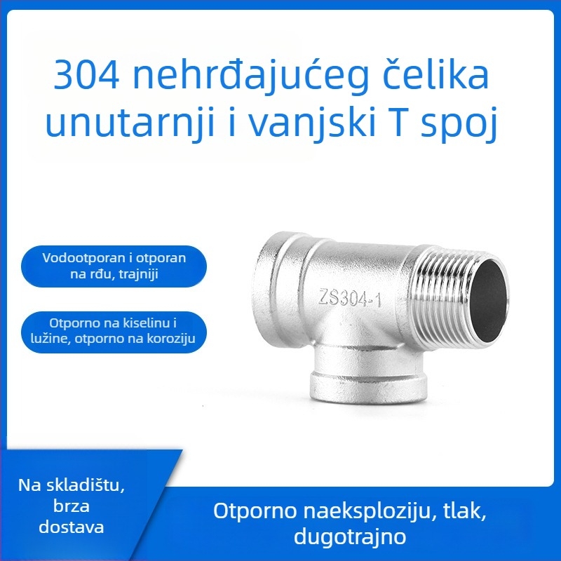 T spoj s navojem za vodovodnu cijev, 304 nehrđajući čelik; model 1; debljina zida 1