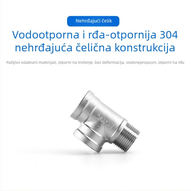 T spoj s navojem za vodovodnu cijev, 304 nehrđajući čelik; model 1; debljina zida 1