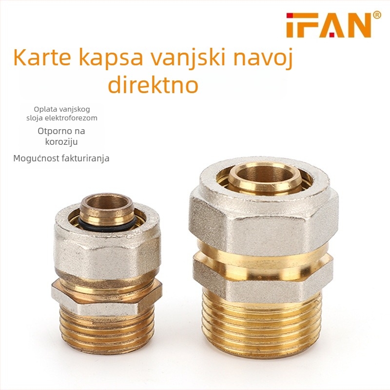 Bakreni spoj s vanjskim navojem za aluminijsko-plastičnu cijev, model Card sleeve outer-thread direct, materijal: bakar, kategorija: druge