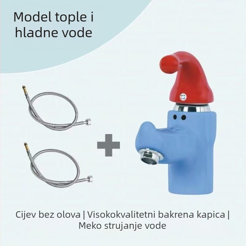Slavina za umivaonik s šarenim crtić dizajnom Crvenkapice; keramika, podizni mehanizam, jednonamenski, keramički disk ventila, pečeni premaz