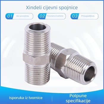 Spoj od nehrđajućeg čelika s vanjskim i unutarnjim navojem, šesterokutni vanjski navoj, dvostruki završni spoj, visokotlačni odljev, debljina stijene prilagodljiva
