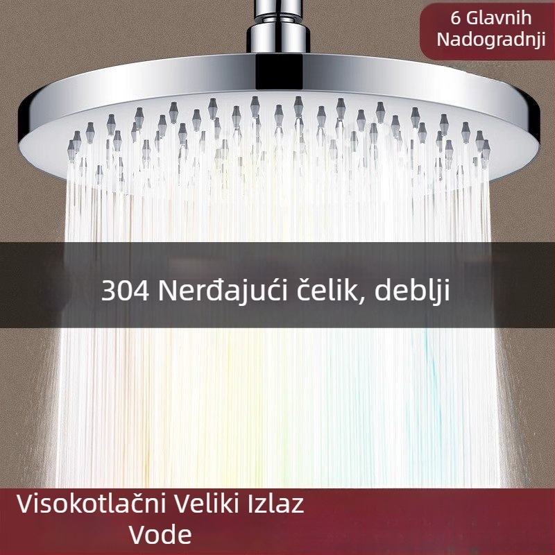 Set tuš glave s gornjim mlazom, nehrđajući čelik, okrugli oblik, univerzalni interfejs, kromirani završetak, lagani luksuz stil