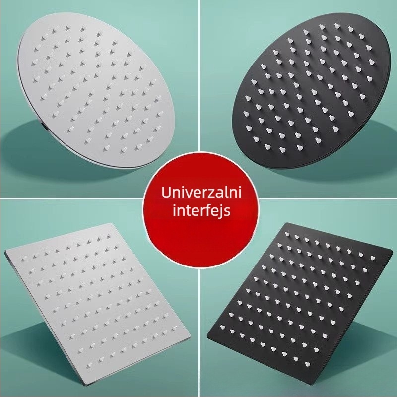 Set tuš glave s gornjim mlazom, nehrđajući čelik, okrugli oblik, univerzalni interfejs, kromirani završetak, lagani luksuz stil