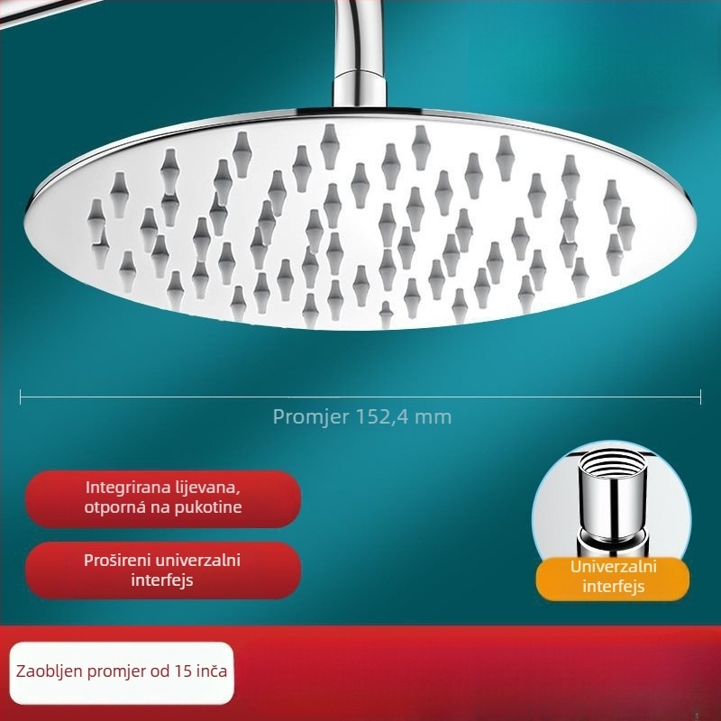 Set tuš glave s gornjim mlazom, nehrđajući čelik, okrugli oblik, univerzalni interfejs, kromirani završetak, lagani luksuz stil