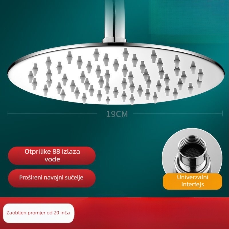 Set tuš glave s gornjim mlazom, nehrđajući čelik, okrugli oblik, univerzalni interfejs, kromirani završetak, lagani luksuz stil