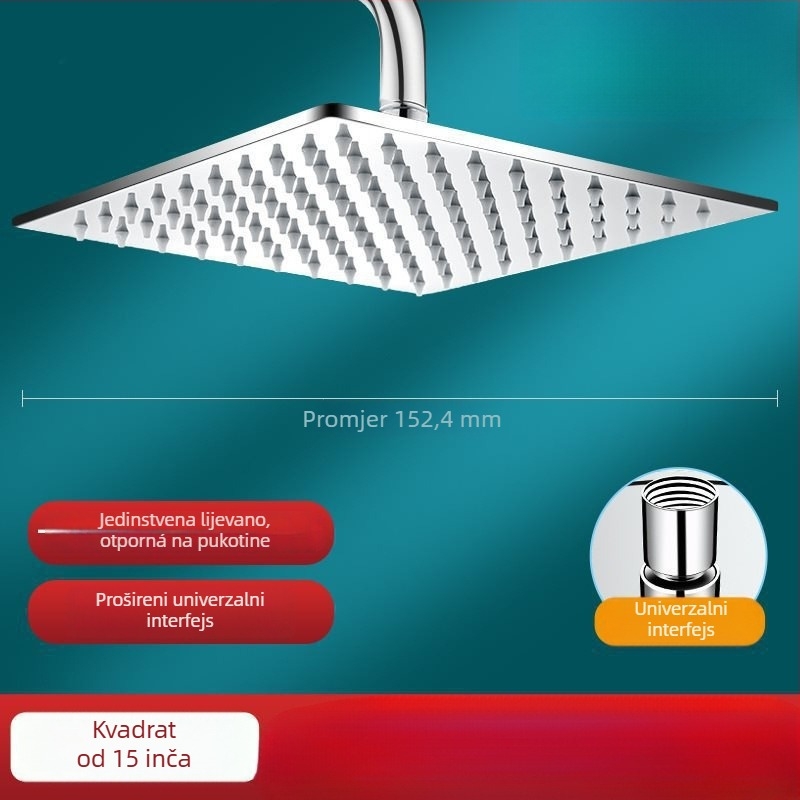 Set tuš glave s gornjim mlazom, nehrđajući čelik, okrugli oblik, univerzalni interfejs, kromirani završetak, lagani luksuz stil