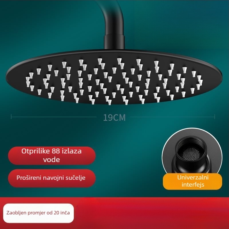 Set tuš glave s gornjim mlazom, nehrđajući čelik, okrugli oblik, univerzalni interfejs, kromirani završetak, lagani luksuz stil