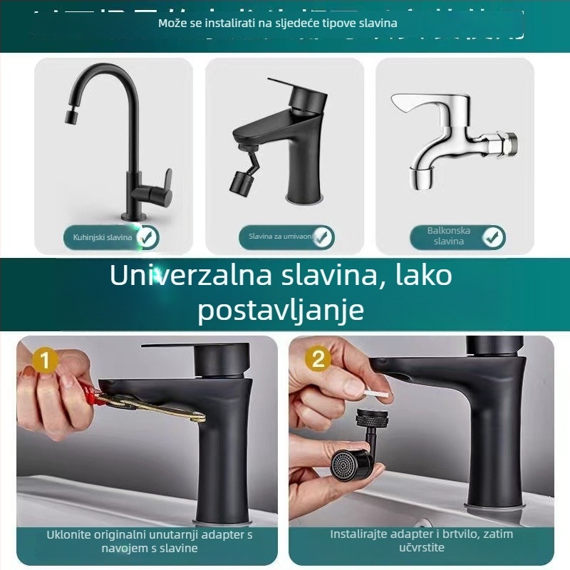 Univerzalna slavina za umivaonik s rotacijskim dizajnom (trostruka konstrukcija; bakreni unutarnji ventil; bakreno tijelo; podizni mehanizam)
