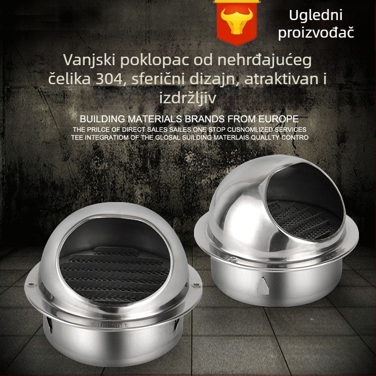 Kružni kapak za ventilaciju od nehrđajućeg čelika 304 za vanjsku stijenu, kišnom zaštićeno s lamelama, kuhinjski izlaz zraka