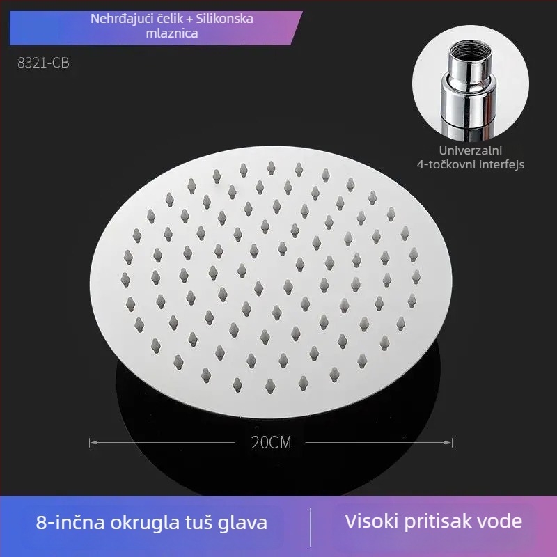 Tuš set s vršnim raspršivanjem, povećan tlak, nehrđajući čelik, ugradnja vijčanim spojem, model 020
