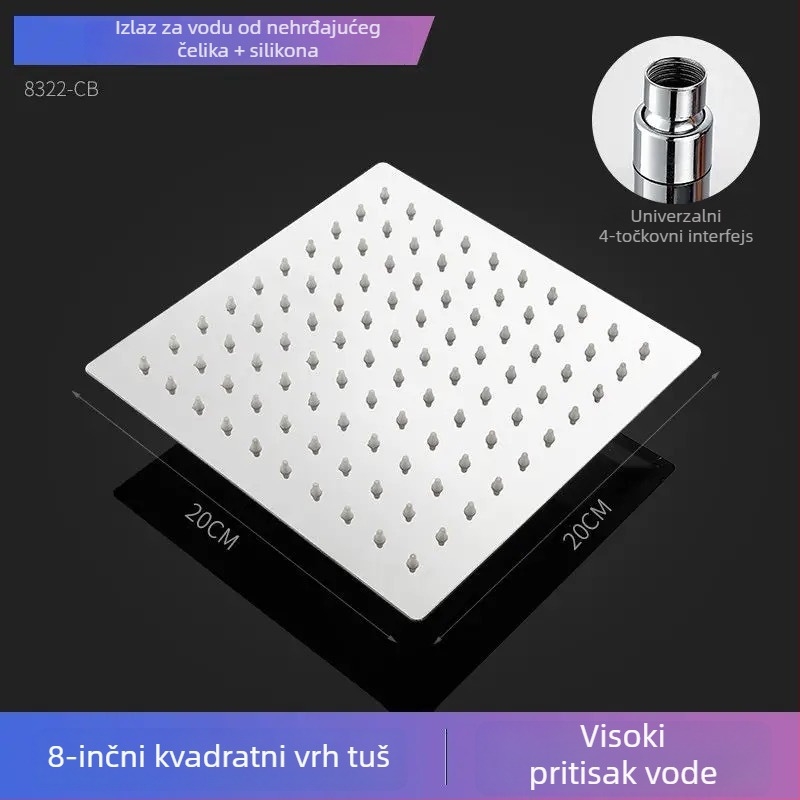 Tuš set s vršnim raspršivanjem, povećan tlak, nehrđajući čelik, ugradnja vijčanim spojem, model 020