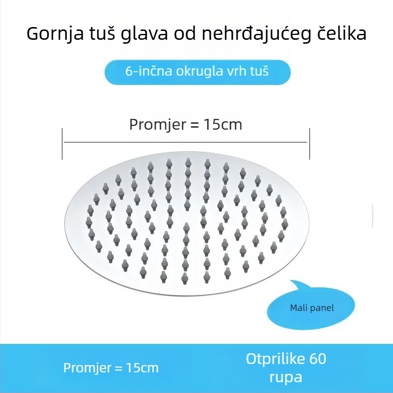 Tuš set s vršnim raspršivanjem, povećan tlak, nehrđajući čelik, ugradnja vijčanim spojem, model 020