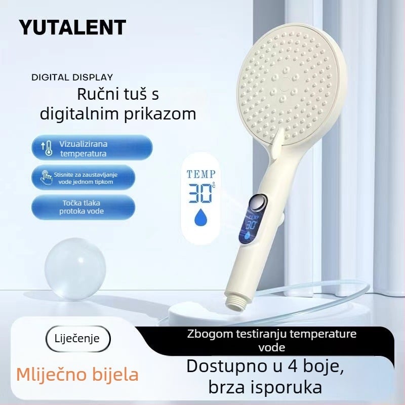 Tuš glava s digitalnim zaslonom, ručni tuš, veliki panel, zatvaranje vode jednim dodirom, kontrola temperature, podesiv tlak