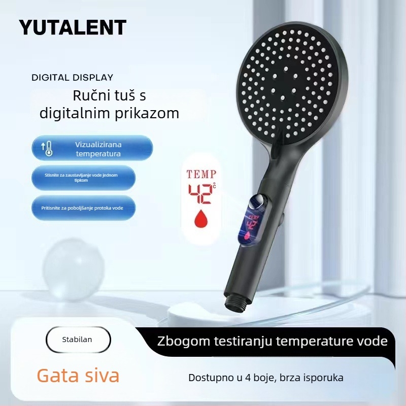 Tuš glava s digitalnim zaslonom, ručni tuš, veliki panel, zatvaranje vode jednim dodirom, kontrola temperature, podesiv tlak