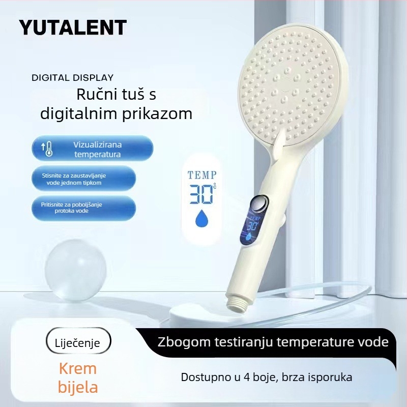 Tuš glava s digitalnim zaslonom, ručni tuš, veliki panel, zatvaranje vode jednim dodirom, kontrola temperature, podesiv tlak