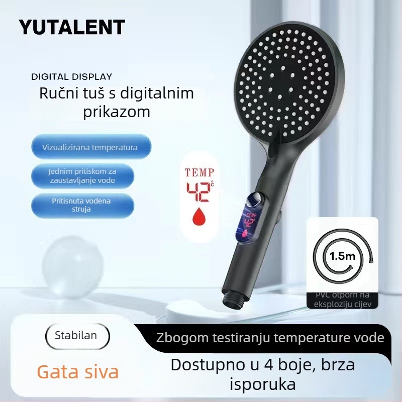 Tuš glava s digitalnim zaslonom, ručni tuš, veliki panel, zatvaranje vode jednim dodirom, kontrola temperature, podesiv tlak