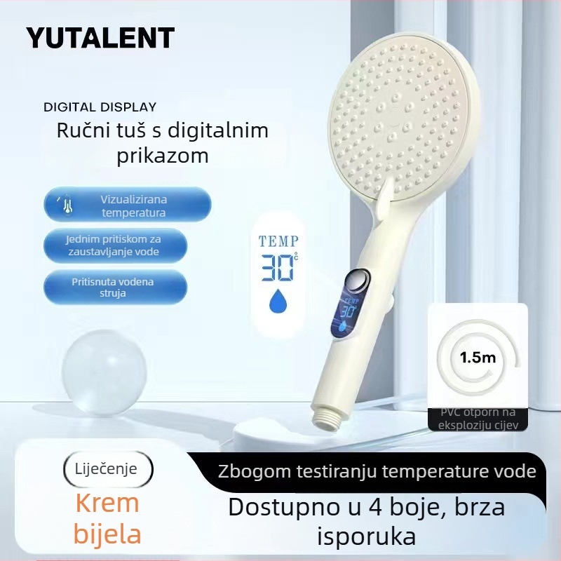 Tuš glava s digitalnim zaslonom, ručni tuš, veliki panel, zatvaranje vode jednim dodirom, kontrola temperature, podesiv tlak