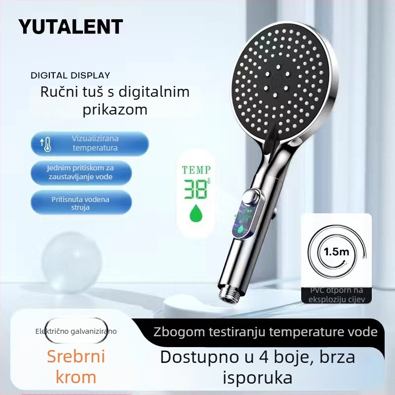 Tuš glava s digitalnim zaslonom, ručni tuš, veliki panel, zatvaranje vode jednim dodirom, kontrola temperature, podesiv tlak