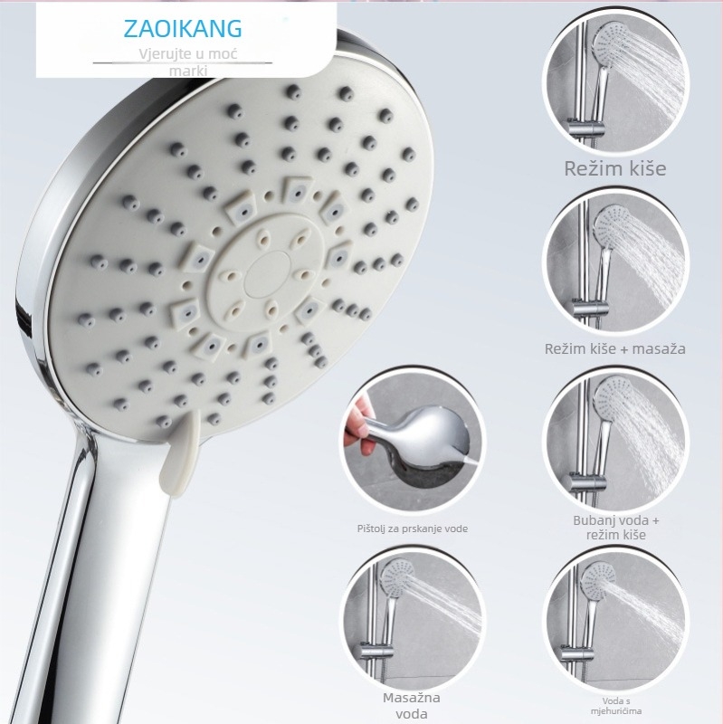 Set za tuš od nehrđajućeg čelika, ugrađen u zid, okrugla tuš glava, miješani protok vode, kontrola temperature