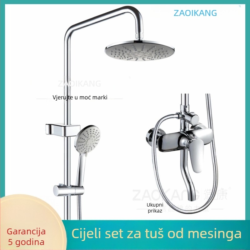 Set za tuš od nehrđajućeg čelika, ugrađen u zid, okrugla tuš glava, miješani protok vode, kontrola temperature