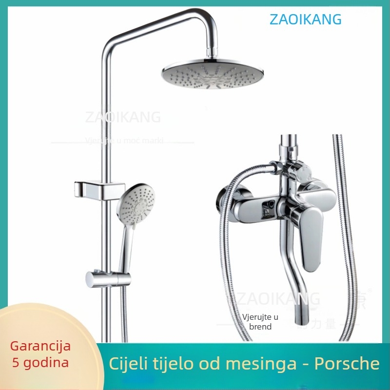Set za tuš od nehrđajućeg čelika, ugrađen u zid, okrugla tuš glava, miješani protok vode, kontrola temperature